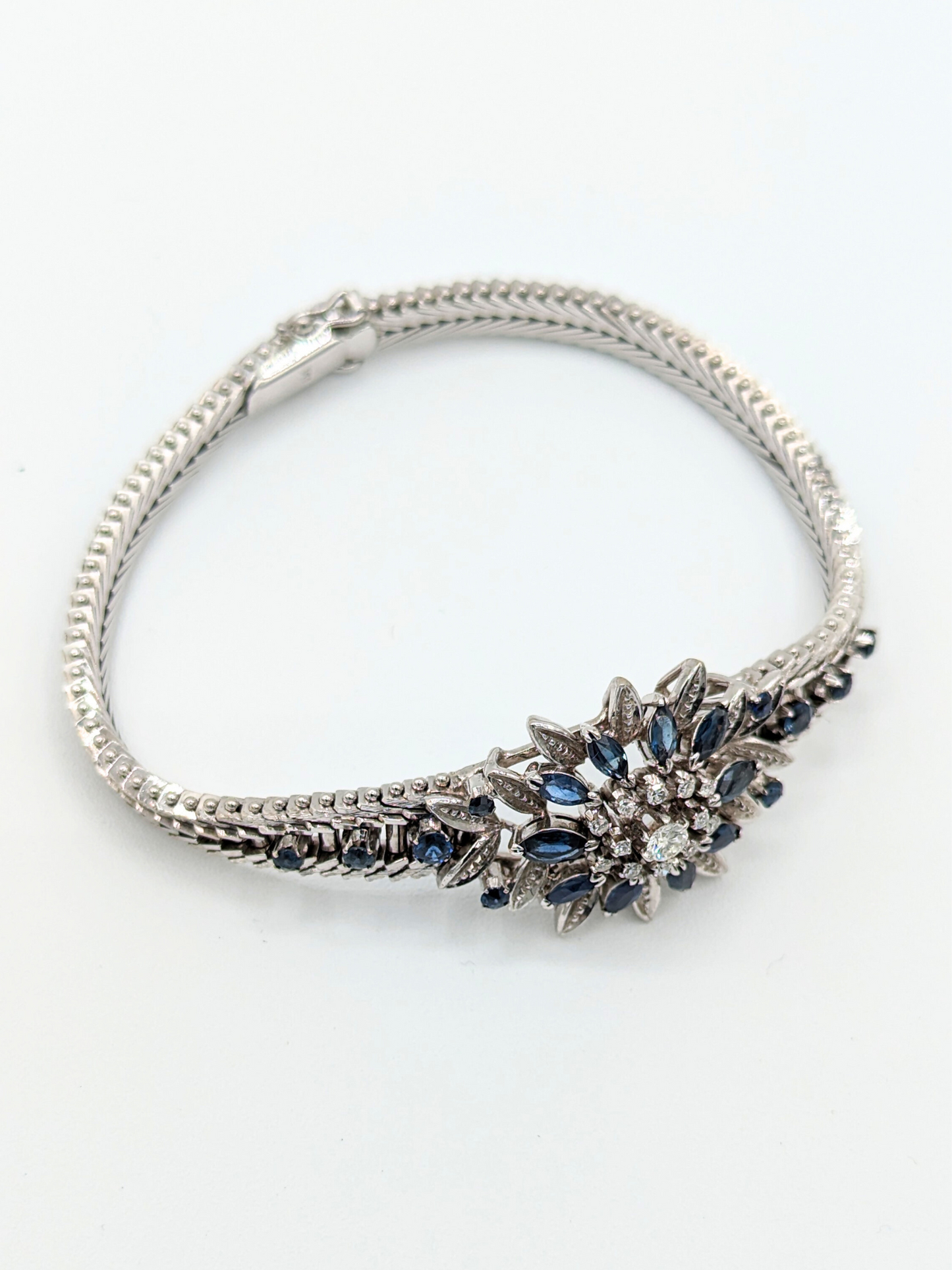 Antique European Blue Sapphire and Diamond Braclet