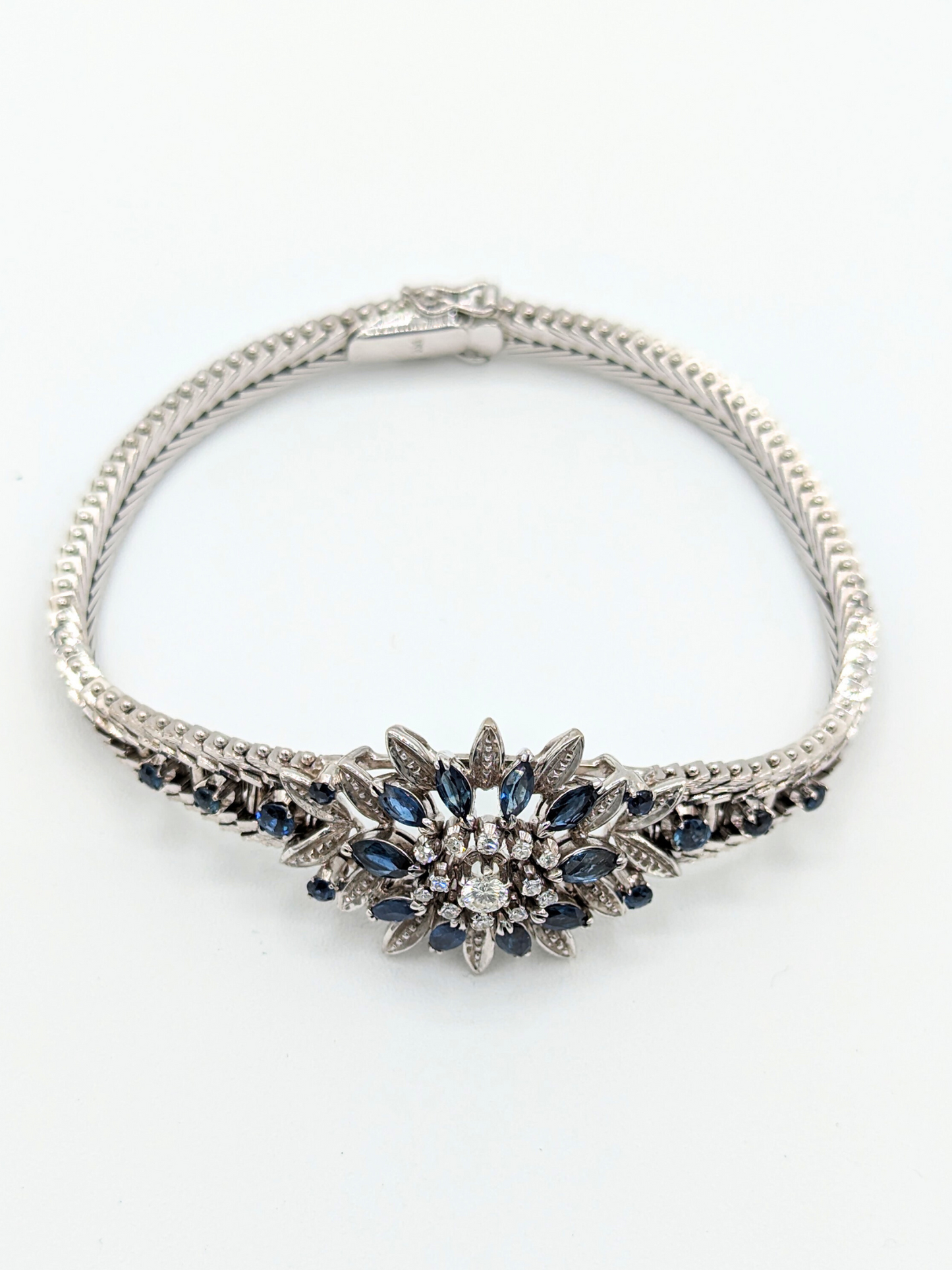 Antique European Blue Sapphire and Diamond Braclet