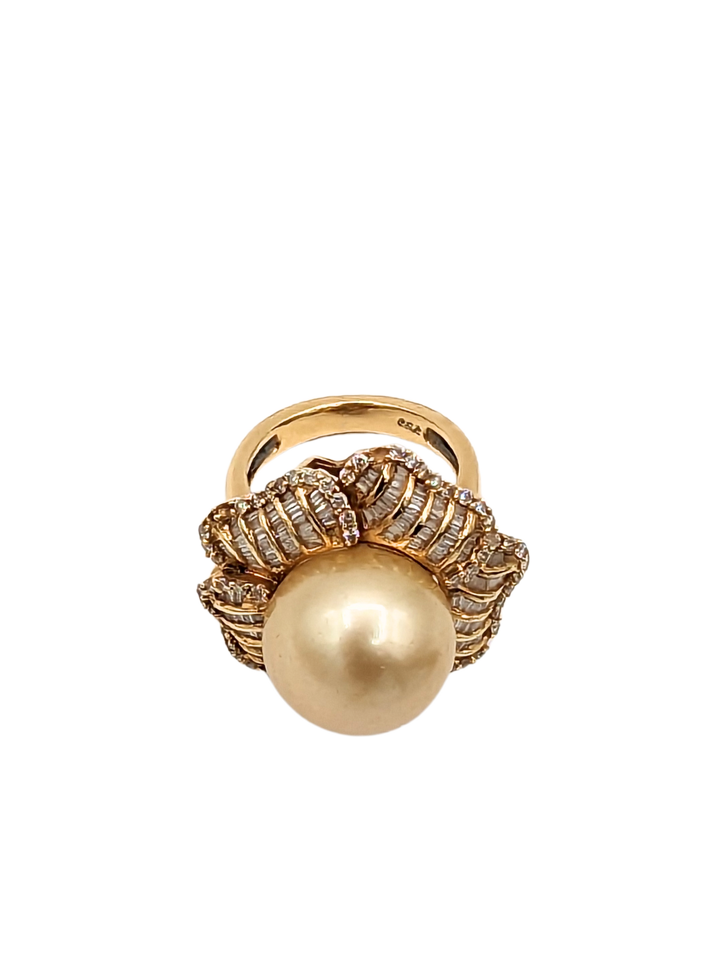 Yellow Cultured Pearl with Diamonds Ring