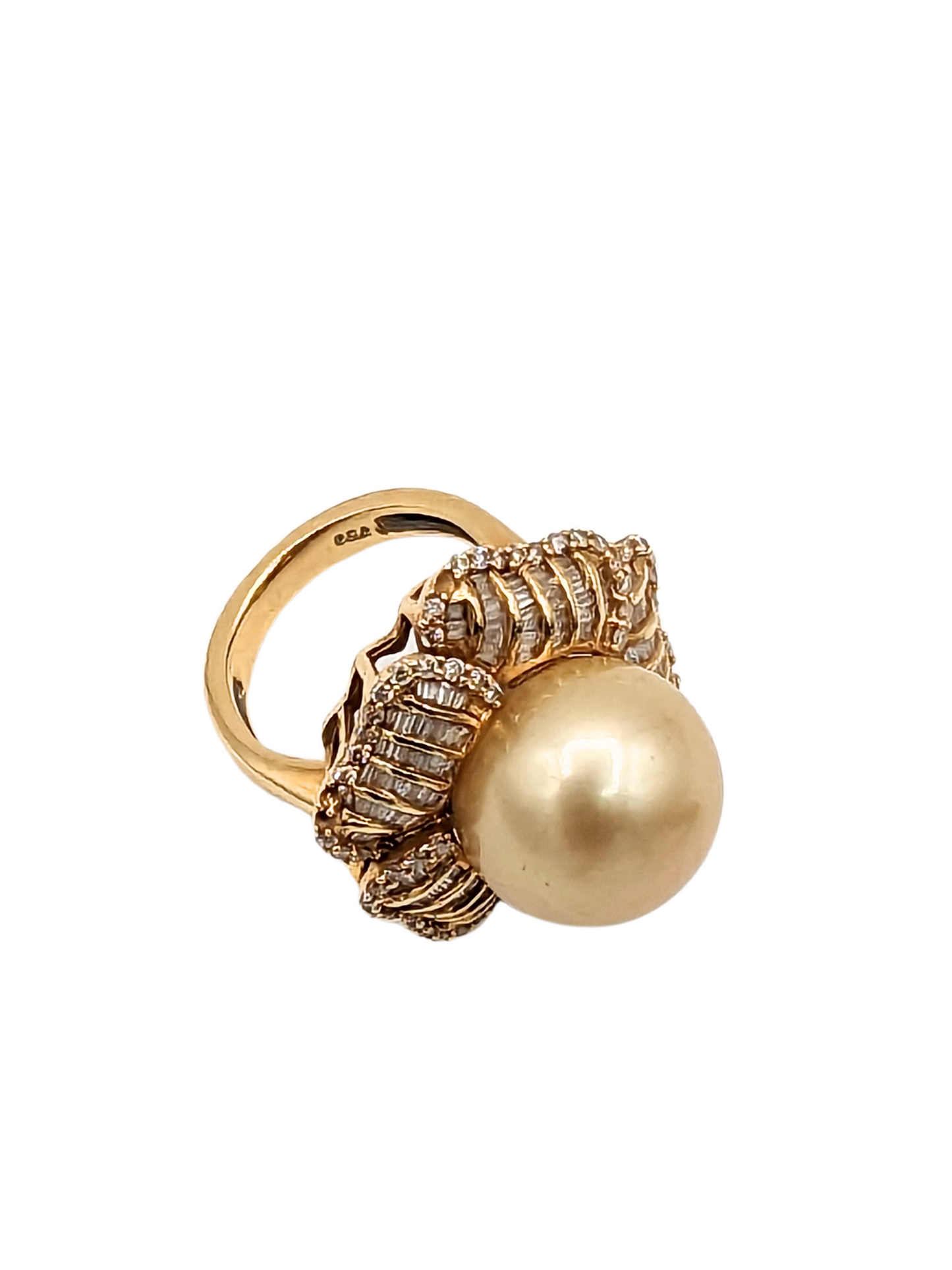 Yellow Cultured Pearl with Diamonds Ring