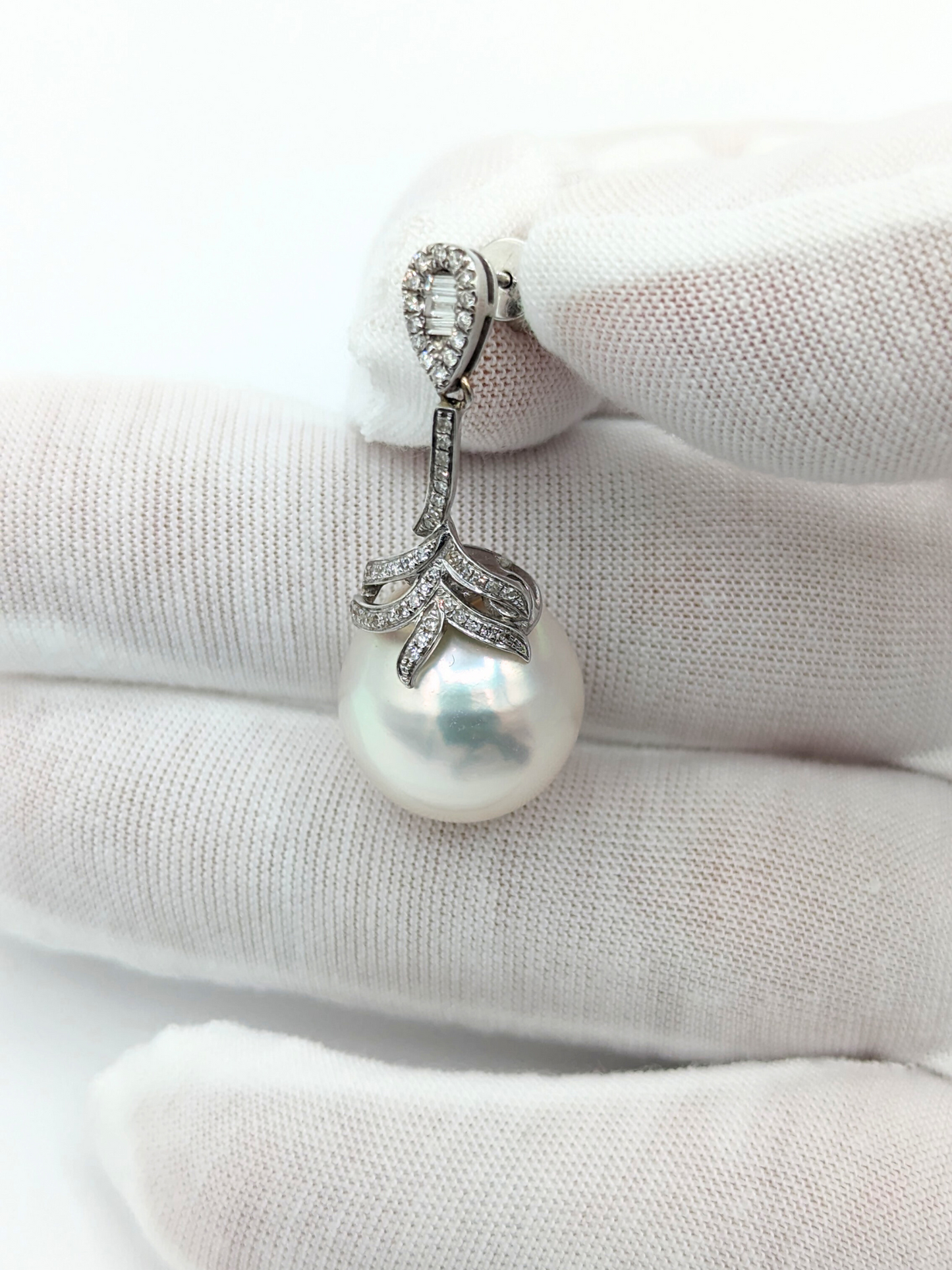White Gold Cultured Pearl and Diamond Earrings