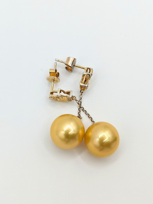 Yellow Gold Cultured Pearl and Diamond Earrings