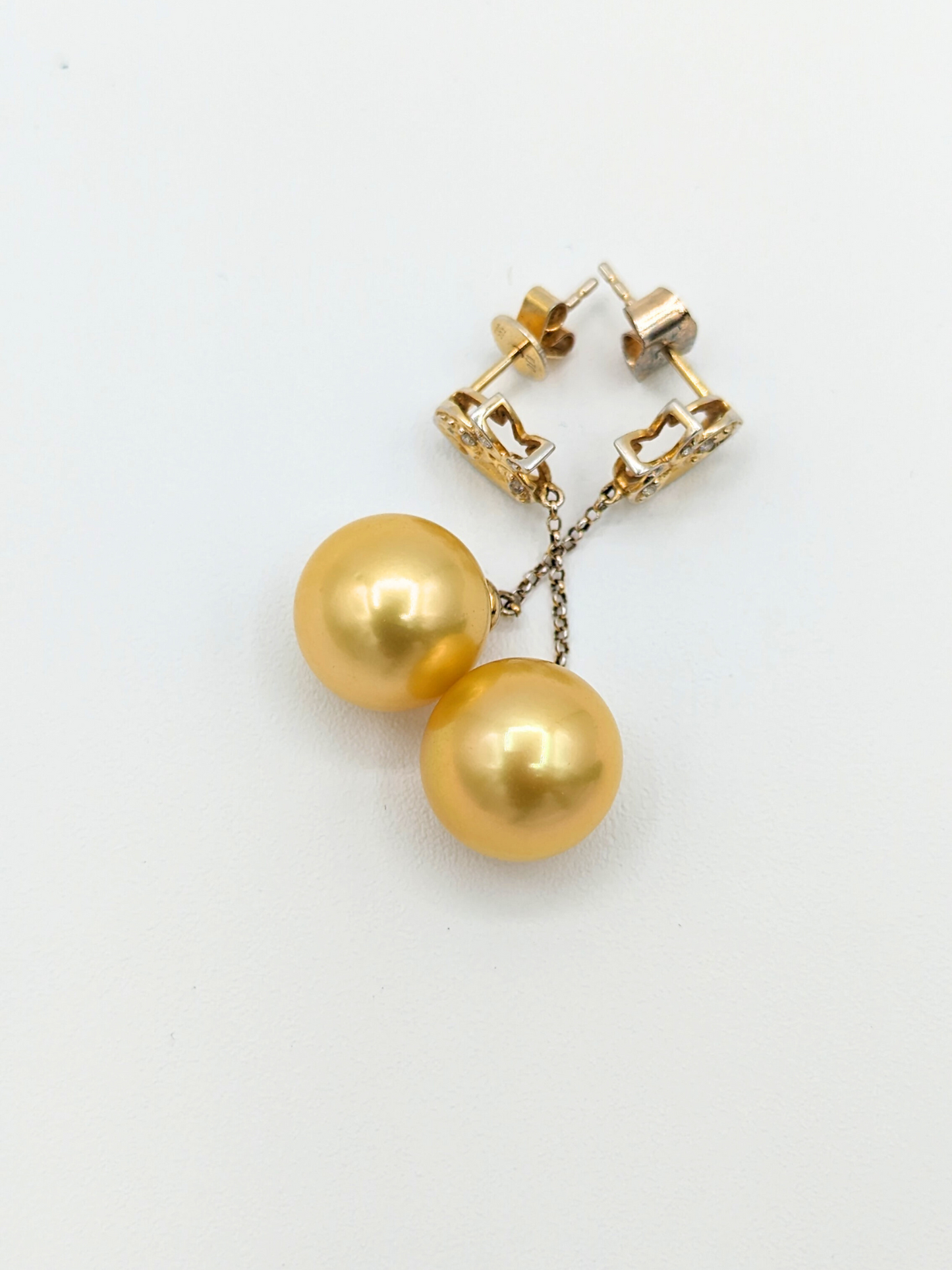 Yellow Gold Cultured Pearl and Diamond Earrings