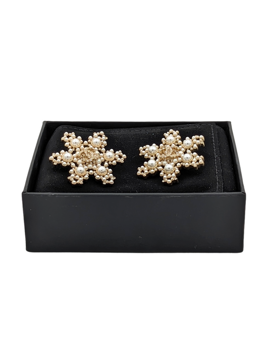 Chanel Snowflake Pearl Earrings with Box