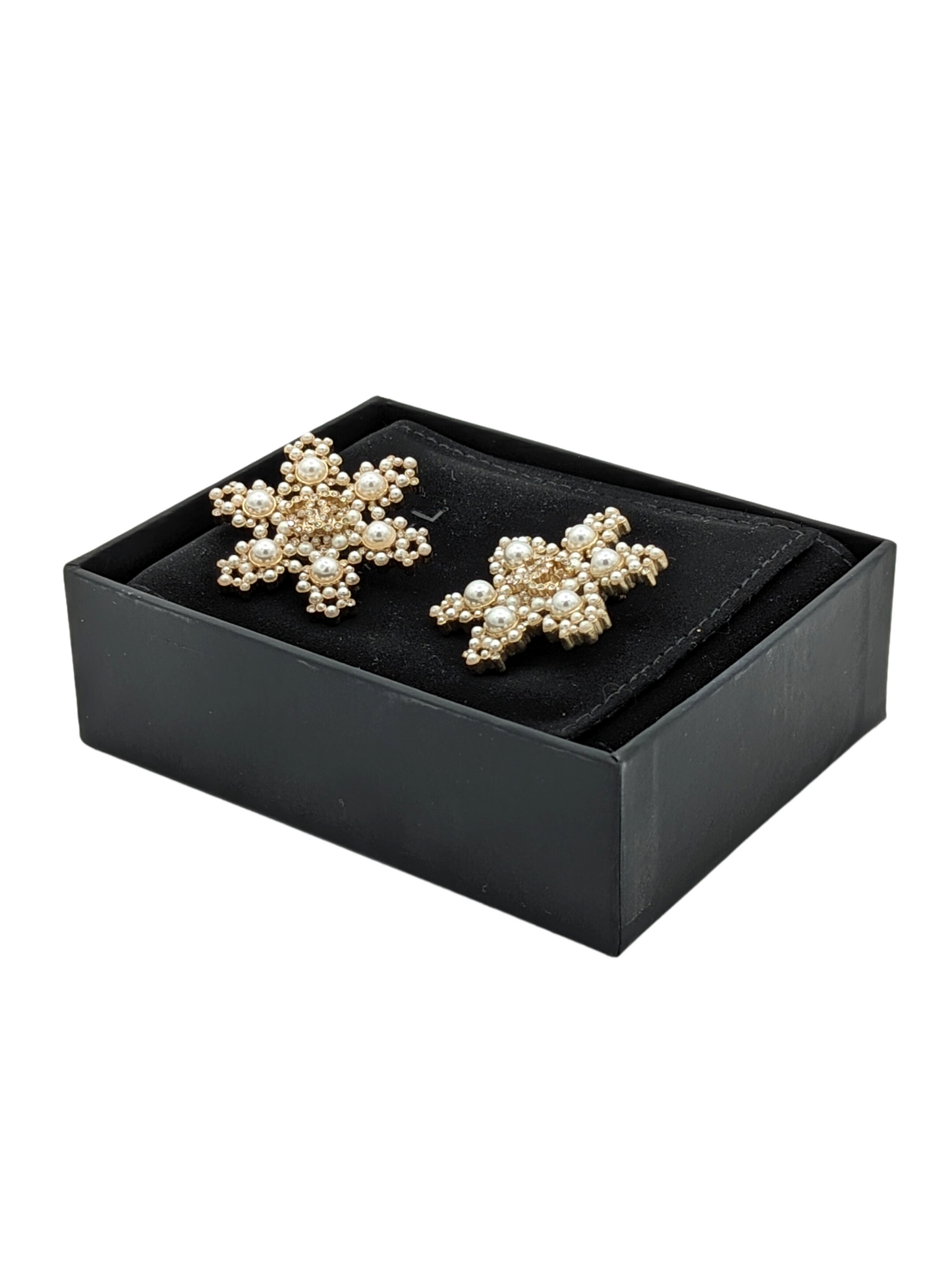 Chanel Snowflake Pearl Earrings with Box