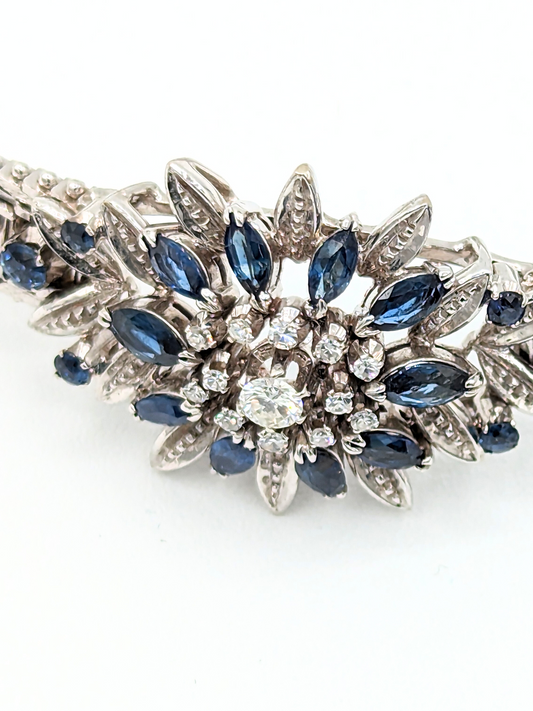 Antique European Blue Sapphire and Diamond Braclet