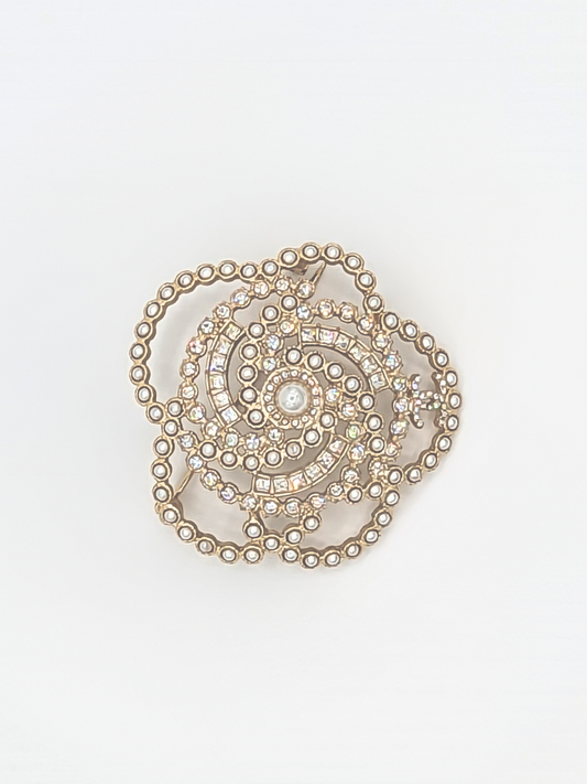 Chanel Pearl Crystal Lace Camellia Brooch
